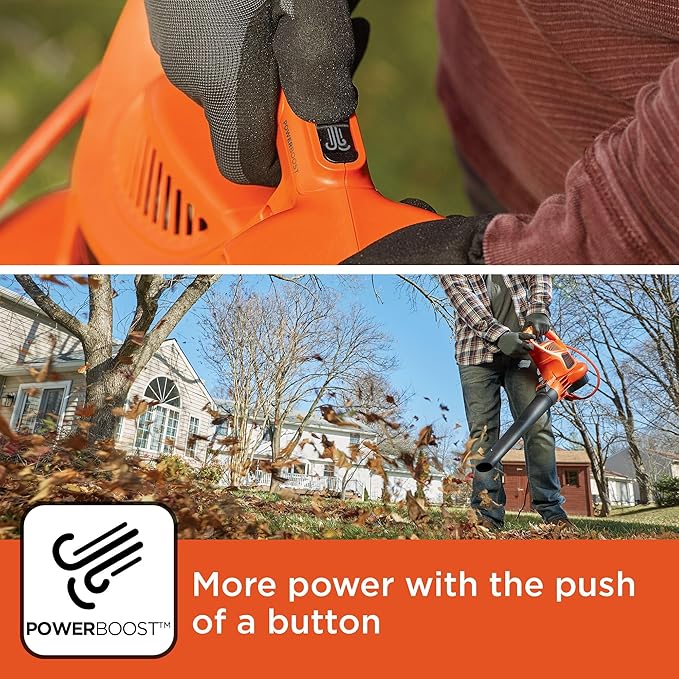 BLACK+DECKER Electric Leaf Blower, Leaf Vacuum and Mulcher 3 in 1, 250 mph Airflow, 400 cfm Delivery Power, Reusable Bag Included, Corded (BEBL7000)