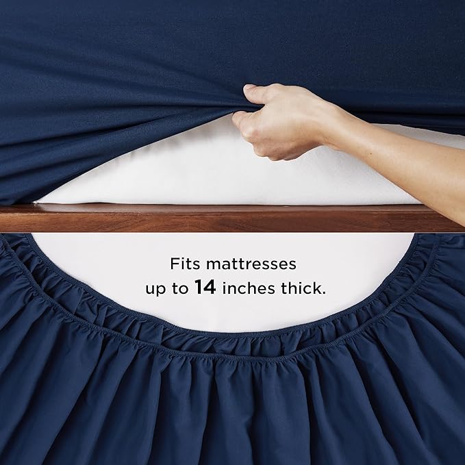 Bedsure Navy King Comforter Set - 7 Pieces Solid King Bed in a Bag, King Bed Set Navy with Quilted Warm Fluffy Comforters, Sheets, Pillowcases & Shams