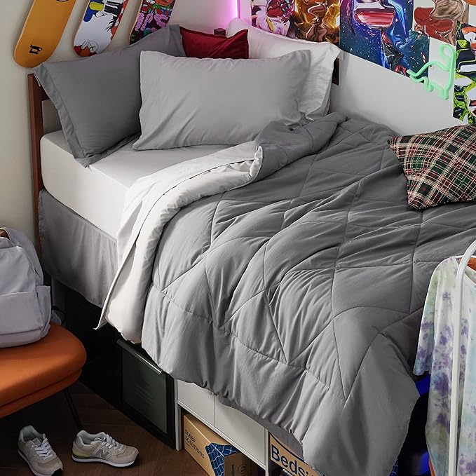 Bedsure Twin XL Comforter Sets - 5 Pieces Reversible Twin XL Bedding Sets, Bed Sets Comforters, Sheets, Pillowcase & Sham, Grey Twin Extra Long Size Bed in a Bag for College