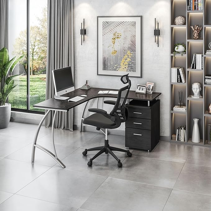 NicBex Laik-DW-00046-DX Desks, 59" W x 55" D x 30" H, Espresso
