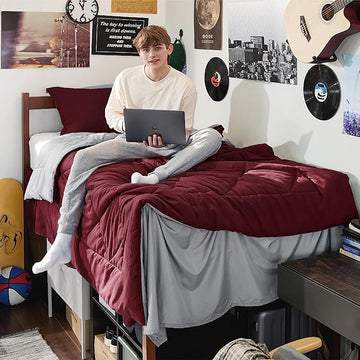 Bedsure Burgundy Twin XL Comforter Set - 5 Pieces Reversible Twin XL Bed in a Bag Twin XL Bed Set with Comforters, Sheets, Pillowcase & Sham, Twin XL Bedding Sets