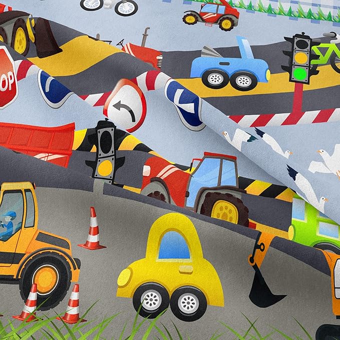 Tailor Shop Construction Vehicle Truck Comforter Set King Size，Cartoon Excavator Bedding Sets Comforter Cover for Boys Childs Kids Teens ，Tractor Mixer Room Decor with 1 Comforter 2 Pillowcases