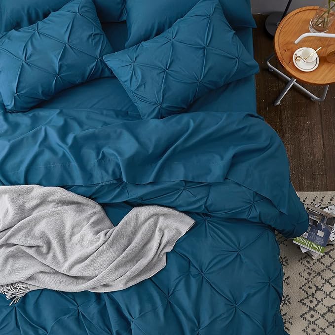 Bedsure Teal Comforter Set Queen - Bed in a Bag Queen 7 Pieces, Pintuck Bedding Sets Teal Blue Bed Set with Comforter, Sheets, Pillowcases & Shams