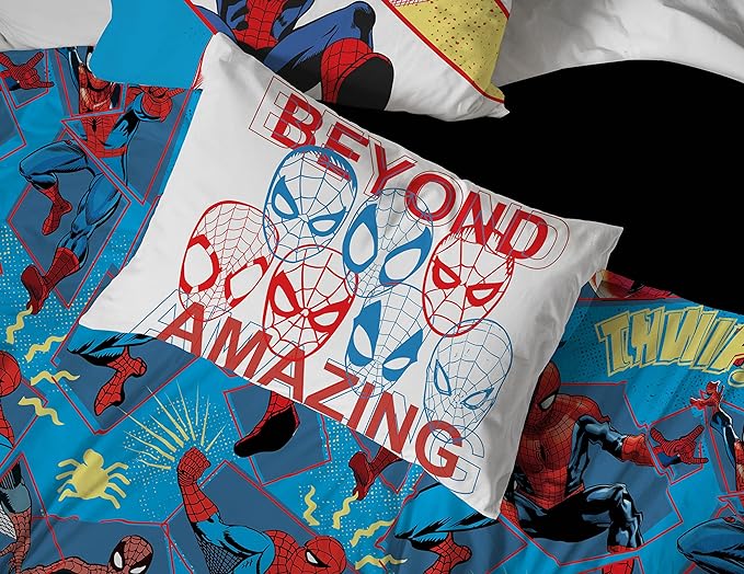 Marvel Spiderman Beyond Amazing 4 Piece Twin Size Bed Set - Includes Comforter & Sheet Set Bedding - Super Soft Fade Resistant Microfiber (Official Product)