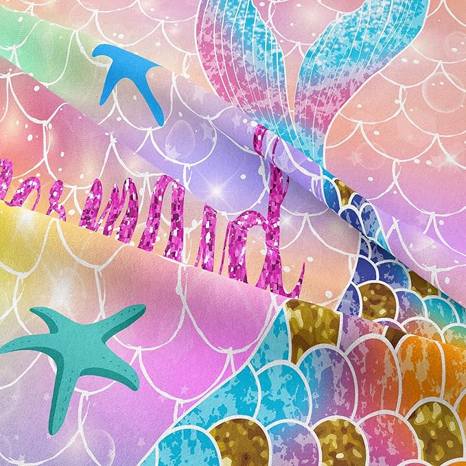 NINENINE Mermaid Tail Bedding Sets for Teens Girls,Full Size Princess Comforter Set,Rainbow Glitter Bedding Sets for Girls,Kids Fish Scales Bedding Sets with 1 Comforter 2Pillowcases