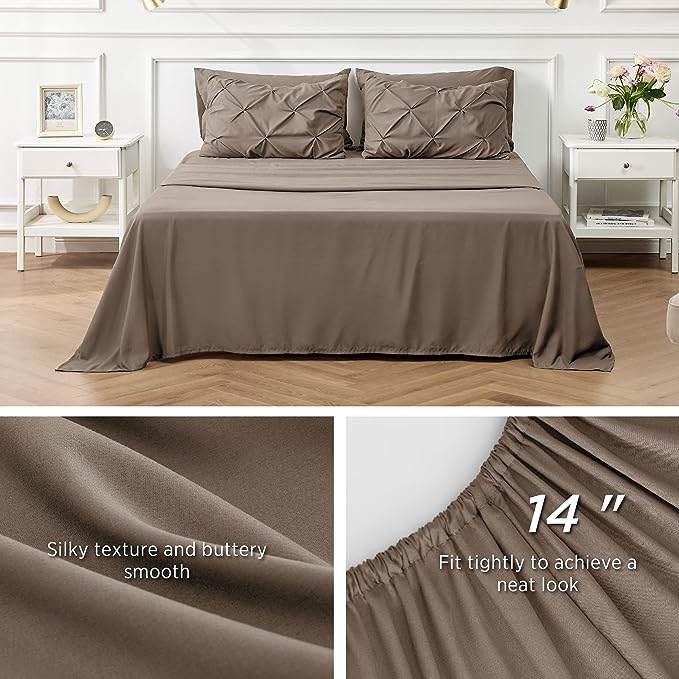 Bedsure Twin XL Comforter Set - Extra Long 5 Pieces Dorm Room Essentials, Pinch Pleat Brown Bed in a Bag with Comforter, Sheets, Pillowcase & Sham, Kids Bedding Set