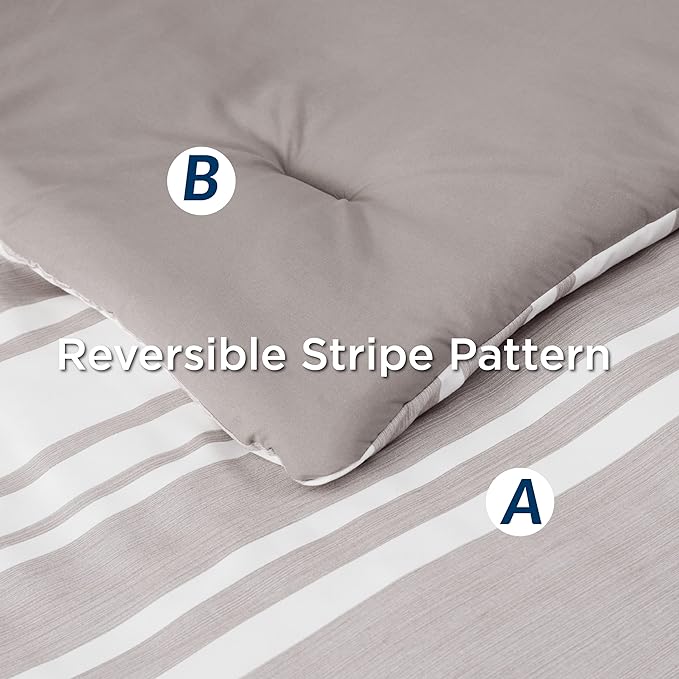 Bedsure Full Size Bedding Sets 7 Pieces, Warm Taupe White Striped Bedding Comforter Sets All Season Bed Set, 2 Pillow Shams, Flat Sheet, Fitted Sheet and 2 Pillowcases