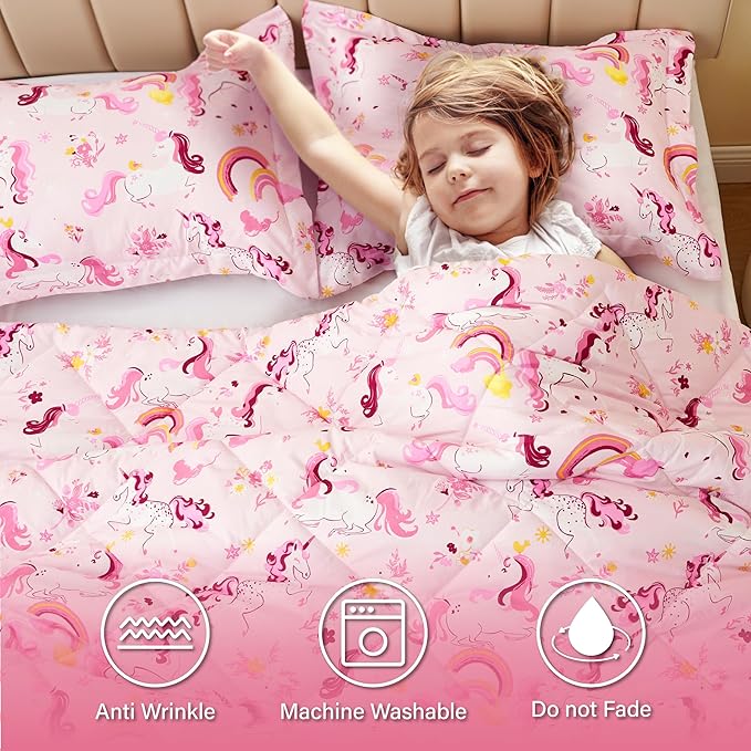 Twin Unicorn Comforters for Boys, 3 Pieces Kids Unicorn Bedding Kids Comforter Sets, Super Soft Lightweight for All Seasons, Includes 1 Comforter (88"x88") and 2 Pillowcase (20"x26"+2")