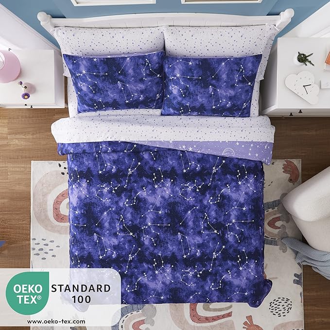 Comforter Set with Bedding - 5 Pieces Twin Bed in a Bag with Comforter, Sheets, Pillowcase & Sham - Glow in The Dark Galaxy