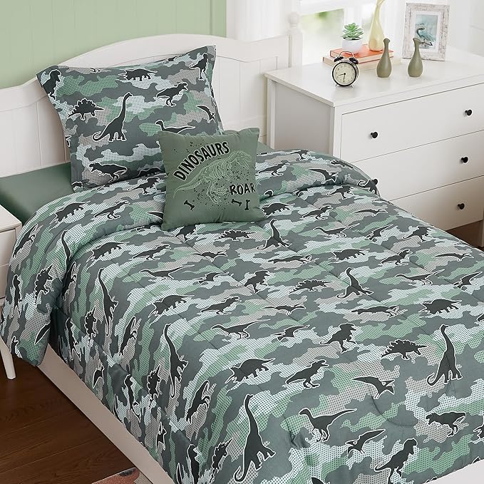 KALEIDOSPACE Kids Comforter Set Twin Size for Boys, Glow in The Dark Dinosaur Bedding Set Twin-1 Twin Comforter, 1 Decor Pillow, 1 Pillow Sham