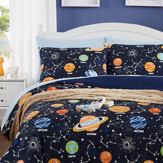 Twin Comforter Set with Sheets - 5 Pieces Kids Twin Bedding Sets, Glow in The Dark Space Twin Bed in a Bag with Comforter, Sheets, Pillowcase & Sham