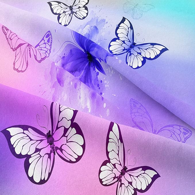 Tailor Shop Purple Butterfly Kids Full Size Comforter Sets Pink Butterfly Bedding Set for Girls Teens Tie Dye Butterflies Comforter Set Room Decor Set with 1 Comforter and 2 Pillowcase…