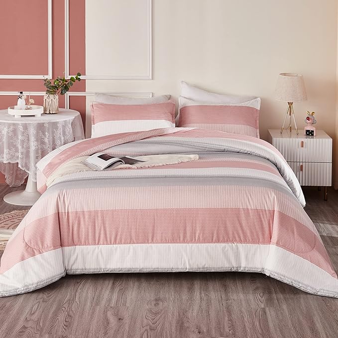 Litanika Pink Twin/Twin XL Comforter Set for Girls - 2 Pieces Blush Twin Extra Long Size Lightweight Bedding Comforter Set, All Season Down Alternative Comforter