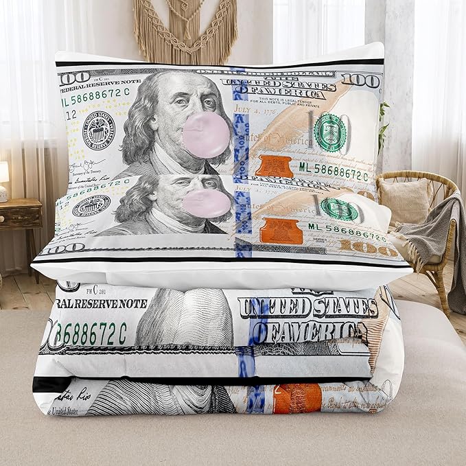 Tailor Shop Money Comforter Sets King Size Money Bedding Sets for Boys Kids Teens Money 100 Dollar Bill Comforter Sets Quilt Set All Season with 1 Comforter 2 Pillowcases……