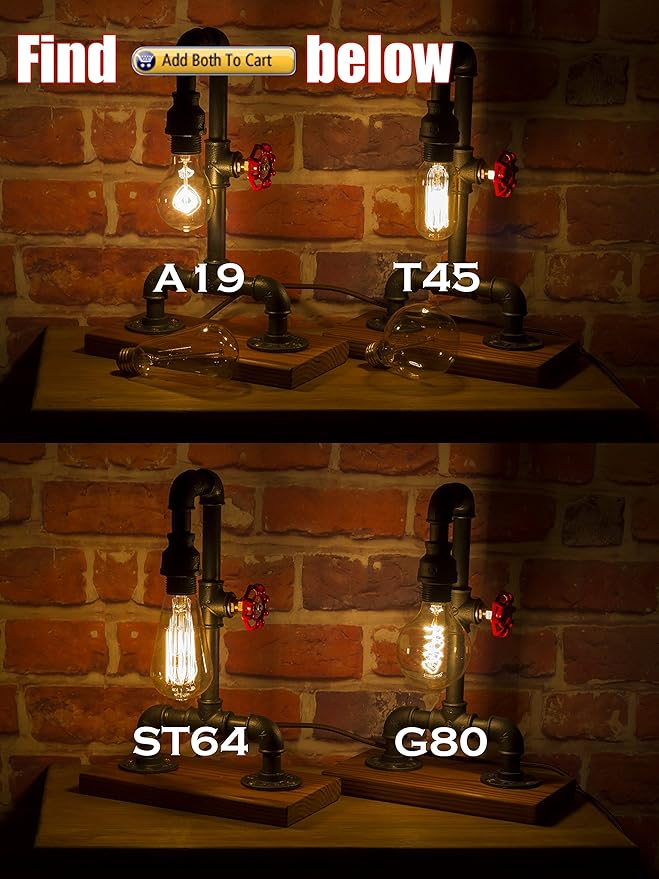 Loft Style Lamp with Dimmer, Dimmable Steampunk Industrial Vintage Antique Light, Wood Base with Iron Piping Desk Lamp, Y-Nut “Zhang Fei” Retro Desk Lamp LL-021