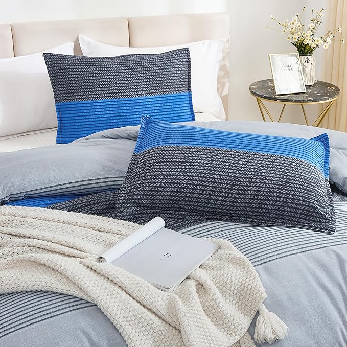 Litanika Blue Grey Bed Comforter Twin Set, XL Twin Comforter Boys Men Striped Bedding Comforter Set, 2 Pieces Lightweight Soft All Season Down Alternative Comforter