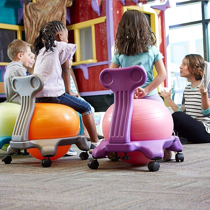 Gaiam Kids Balance Ball Chair - Classic Children's Stability Ball Chair, Alternative School Classroom Flexible Desk Seating for Active Students with Satisfaction Guarantee, Blue/Green