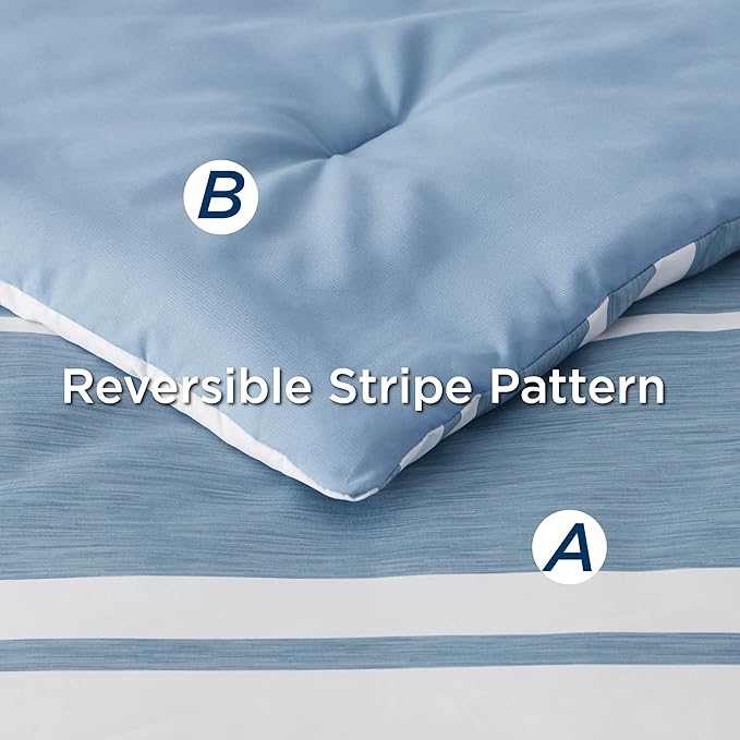 Bedsure Twin XL Comforter Set for College Boys, Blue White Striped Bedding Comforter Sets All Season Bed Set with 1 Pillow Sham, Flat Sheet, Fitted Sheet and 1 Pillowcase