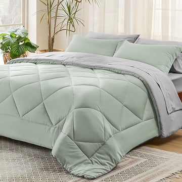 Bedsure Sage Green King Comforter Set - 7 Pieces Reversible Bed Set Sage Green Bed in a Bag King with Comforters, Sheets, Pillowcases & Shams, King Bedding Sets
