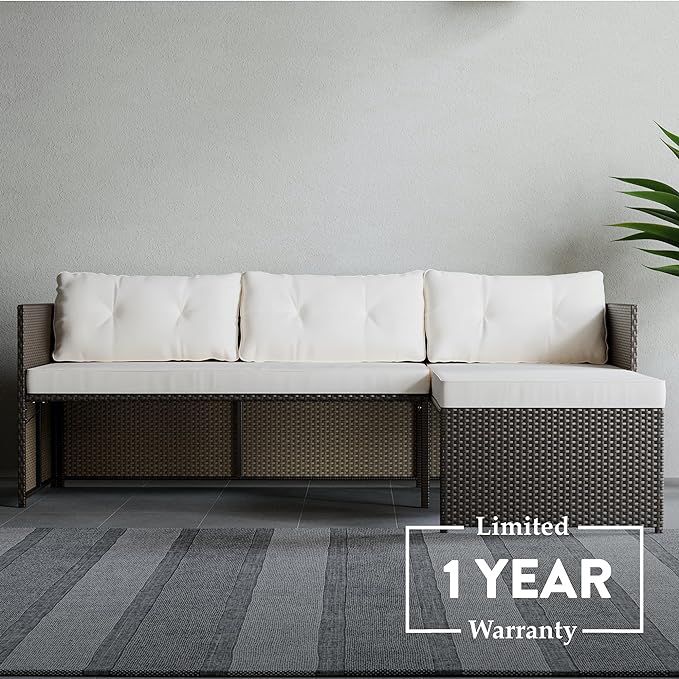 Edenbrook Bayview Rattan Patio Furniture - Mix and Match Outdoor Furniture, L-Shape Sofa Only, Brown Rattan/Cream