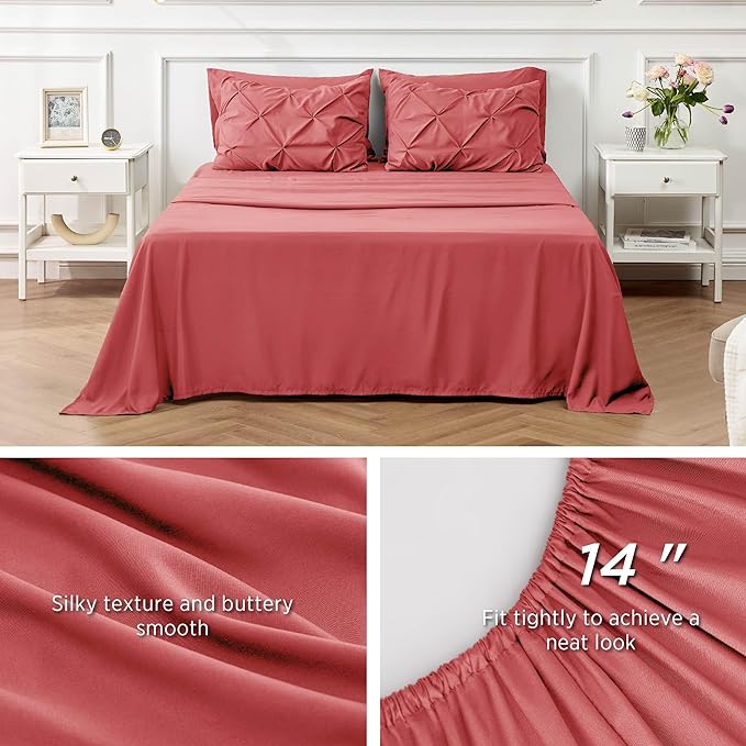 Bedsure Full Size Comforter Sets - Bedding Sets Full 7 Pieces, Bed in a Bag Bed Sets with Comforter, Sheets, Pillowcases & Shams, Adult & Kids Bedding (Coral Red)