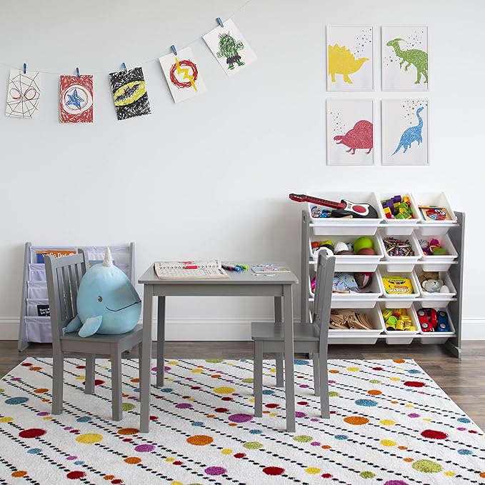 Humble Crew, Grey/White Kids Toy Organizer with 12 Storage Bins, Toddler