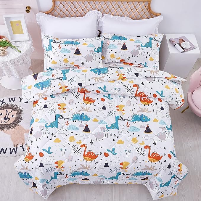 JSD Dinosaur Kids Comforter Set for Boys Girls, 3 Pieces Full Microfiber Comforter with Pillow Sham, Soft Comfortable Machine Washable
