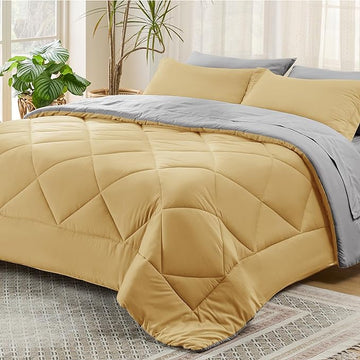 Bedsure Yellow King Size Comforter Set - 7 Pieces Reversible King Bed in a Bag King Bed Set with Comforters, Sheets, Pillowcases & Shams, King Bedding Sets
