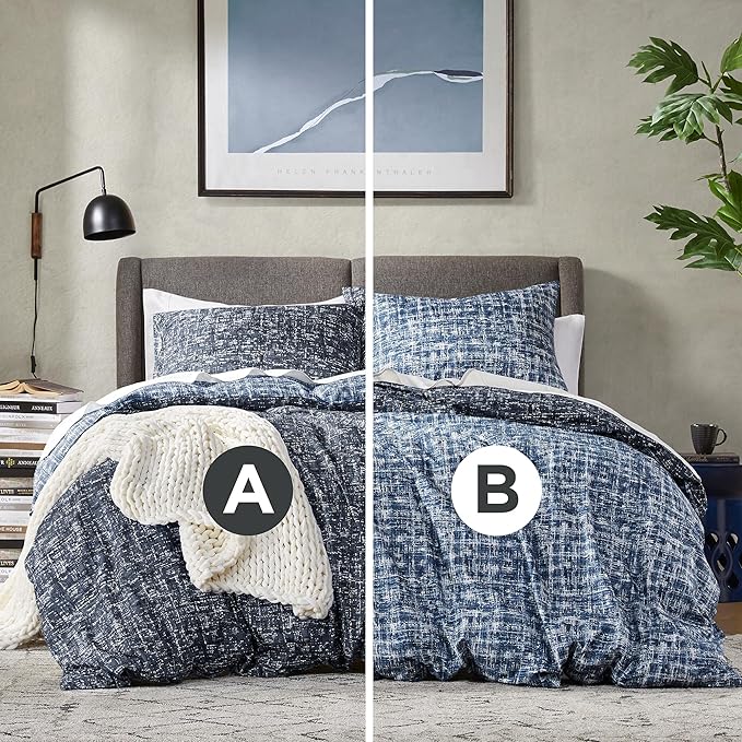 Hyde Lane Comforter King Size for Men, Blue Modern Farmhouse Aesthetic Soft Bedding Set, Masculine Plaid Lines Pattern Bed Sets for All Season, 3 Pieces includes 1 Comforter, 2 Shams (104"x 90")