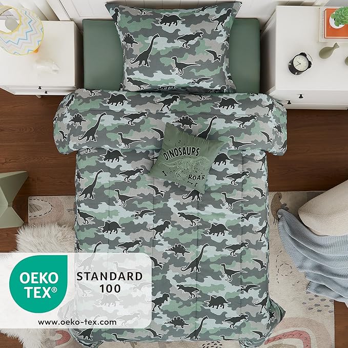 KALEIDOSPACE Kids Comforter Set Full Size for Boys, Glow in The Dark Dinosaur Bedding Set Full-1 Full Comforter, 1 Decor Pillow, 2 Pillow Shams