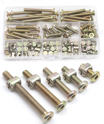 Baby Bed Screws Bolts Kit, cSeao M6 Hex Drive Socket Cap Bolts Barrel Nuts Assortment Kit, M6 x 15mm/ 25mm/ 35mm/ 45mm/ 55mm for Crib Cot Chairs, 100pcs Zinc Plated