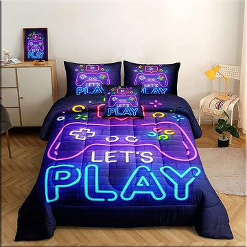 5 Pieces Gamer Bedding Set for Boys Gaming Comforter Twin Size, Game Controller Comforter for Teen 3D Gamepad Microfiber 5 Piece Bed in A Bag Kids Bedding Sets with Sheets,DJT H5030 Twin