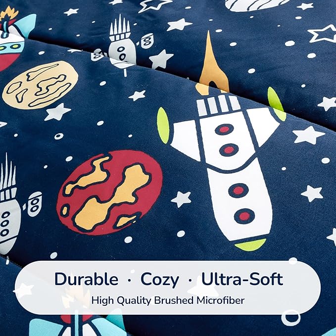 SLEEP ZONE Kids Twin Bedding Comforter Set - Super Cute & Soft Kids Bedding 5 Pieces Set with Comforter, Sheet, Pillowcase & Sham (Rocket Galaxy)