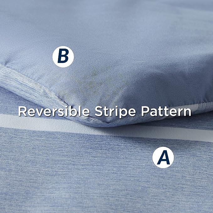 Bedsure Bed in a Bag Queen 7 Pieces - Blue Striped Comforter Set Queen All Season Bed Set, Bed Set Queen Size with 1 Comforter, 1 Flat Sheet, 1 Fitted Sheet, 2 Pillowcases & 2 Shams