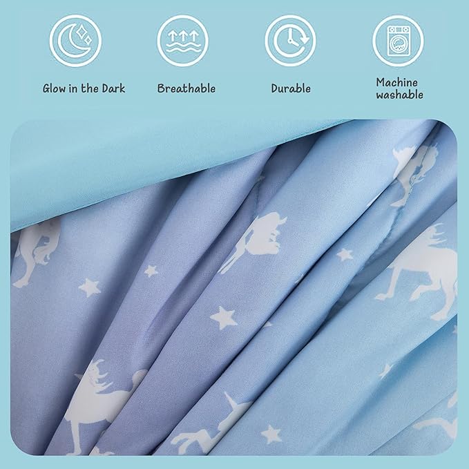 KALEIDOSPACE Kids Twin Comforter Sets for Girls, Glow in The Dark Unicorn Bedding Sets -3 Pieces Lightweight Bed in A Bag
