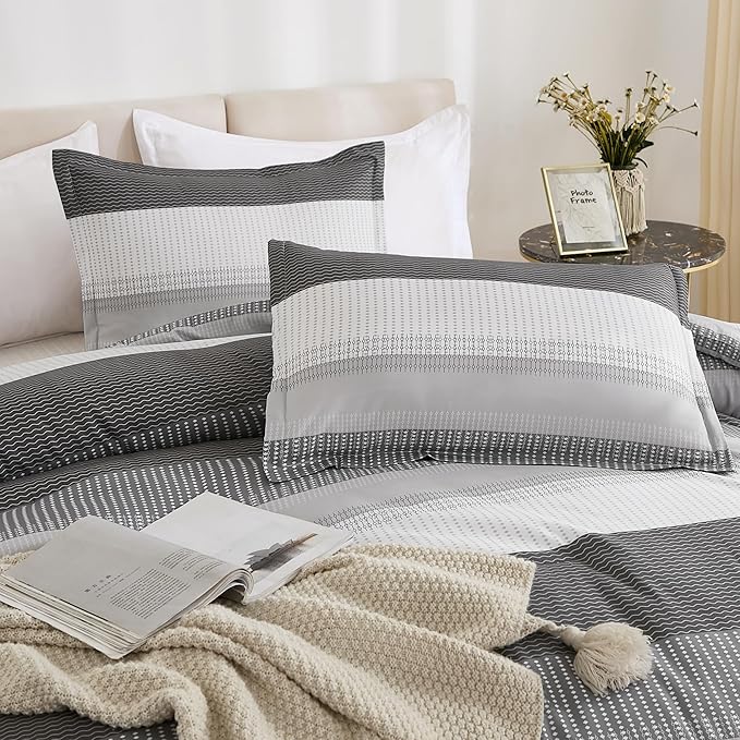Litanika Full Comforter Set Dark Grey - 3 Pieces Lightweight Fluffy Bedding Comforter Sets, All Season Down Alternative Comforter (1 Comforter, 2 Pillowcases)