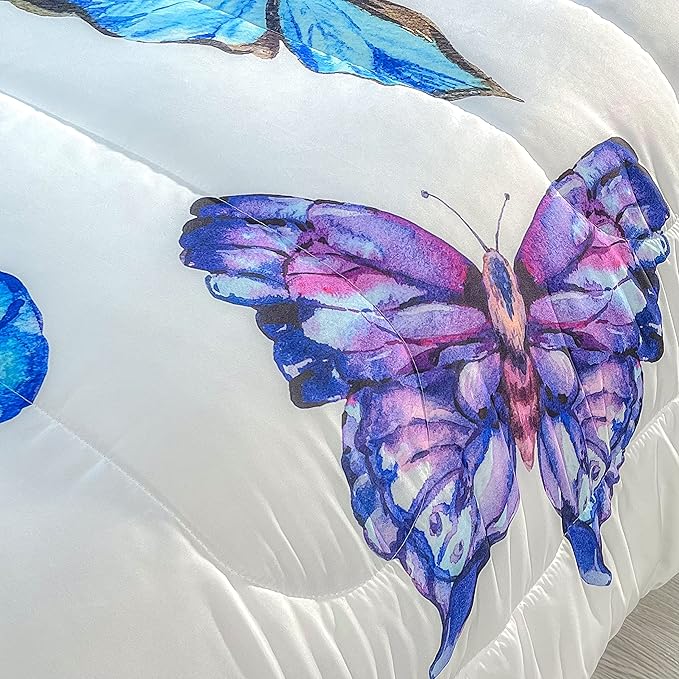 CVHOUSE Bedding Set, Full Size, Butterfly Design for Girls Kids Teens, 3Pcs Including Comforter and 2 Pillowcases