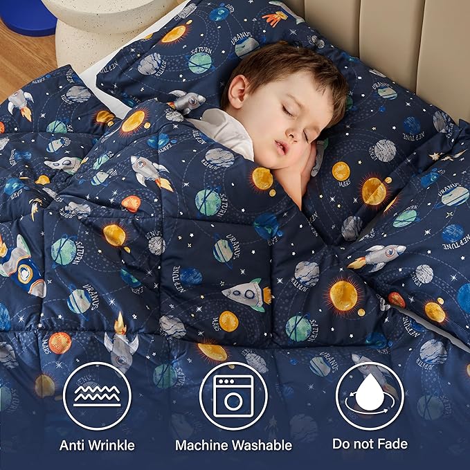 Twin Space Bedding Sets for Boys, 2 Pieces Kids Twin Comforter Sets, Super Soft Lightweight for All Seasons, Includes 1 Comforter (66"x86") and 1 Pillowcase (20"x26"+2")
