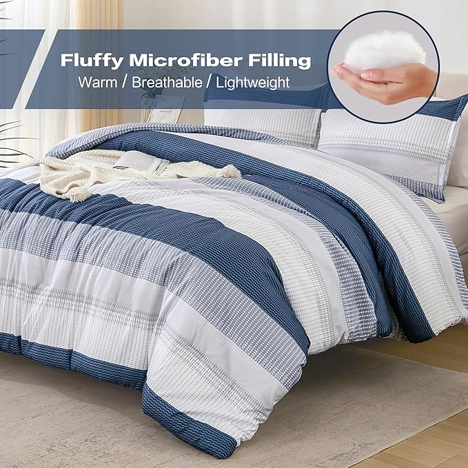 Litanika King Comforter Set Mineral Blue - 3 Pieces Lightweight Fluffy Bedding Comforter Sets, All Season Down Alternative Comforter (1 Comforter, 2 Pillowcases)