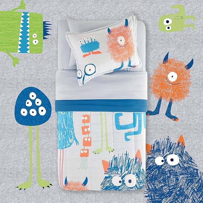 SLEEP ZONE Kids Twin Bedding Comforter Set - Super Cute & Soft Kids Bedding 5 Pieces Set with Comforter, Sheet, Pillowcase & Sham (Monster)