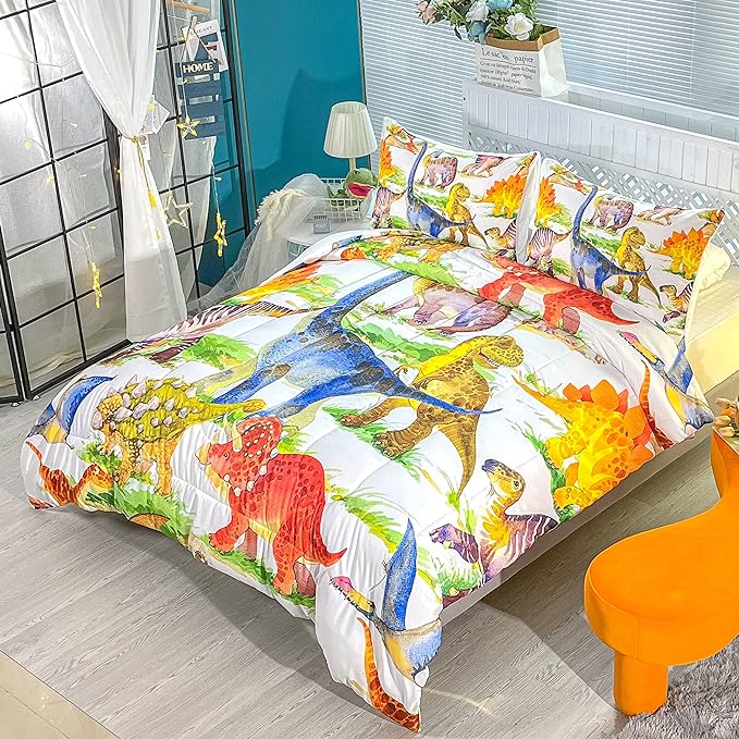 CVHOUSE Dinosaur Bedding Set,Dinosaur Comforter,Dinosaur Comforter Set Twin,Microfiber Quilt Set with 1 Comforter and 2 Pillow Cases