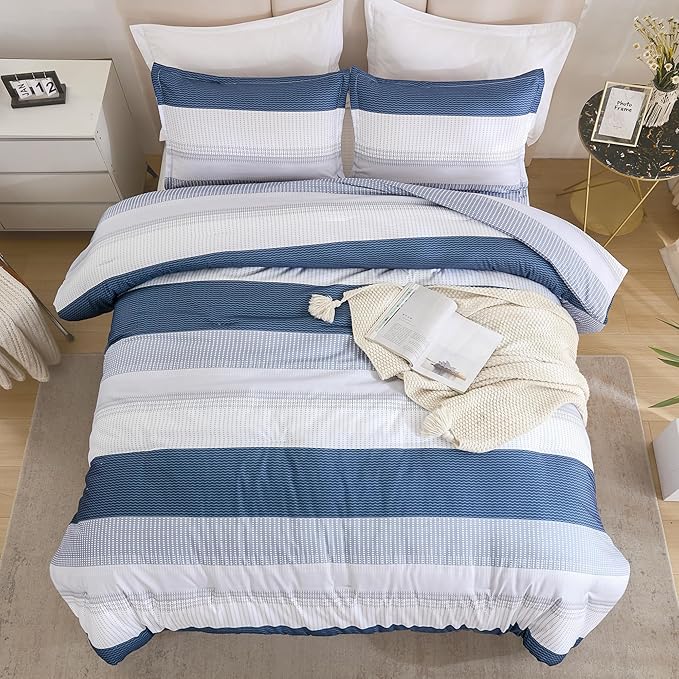 Litanika Full Comforter Set Mineral Blue - 3 Pieces Lightweight Fluffy Bedding Comforter Sets, All Season Down Alternative Comforter (1 Comforter, 2 Pillowcases)