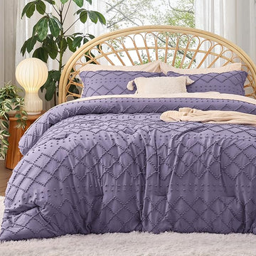 Bedsure Full Size Comforter Set - Grayish Purple Comforter, Boho Tufted Shabby Chic Bedding Comforter Set, 3 Pieces Farmhouse Bed Set for All Seasons, Fluffy Soft Bedding Set with 2 Pillow Shams