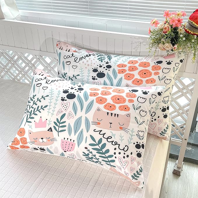 Cat Bedding,Cartoon Cat Comforter Twin,Animals Print Comforter Set for Kids,Kawaii Quilt Set with 1 Comforter and 2 Pillow Cases