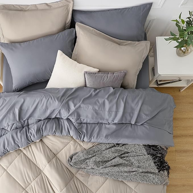 Bedsure Beige King Comforter Set - 7 Pieces Reversible Bed Set Bed in a Bag King with Comforters, Sheets, Pillowcases & Shams, King Bedding Sets