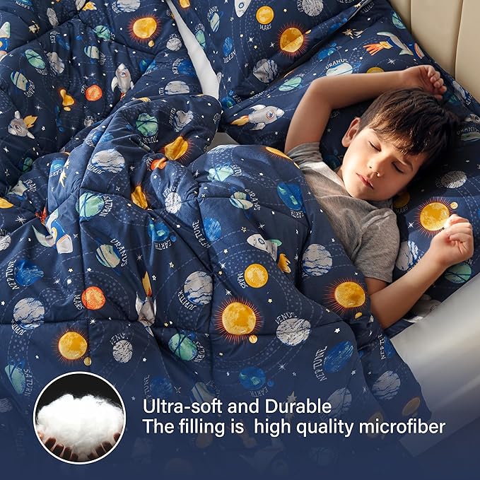 Twin Space Bedding Sets for Boys, 2 Pieces Kids Twin Comforter Sets, Super Soft Lightweight for All Seasons, Includes 1 Comforter (66"x86") and 1 Pillowcase (20"x26"+2")