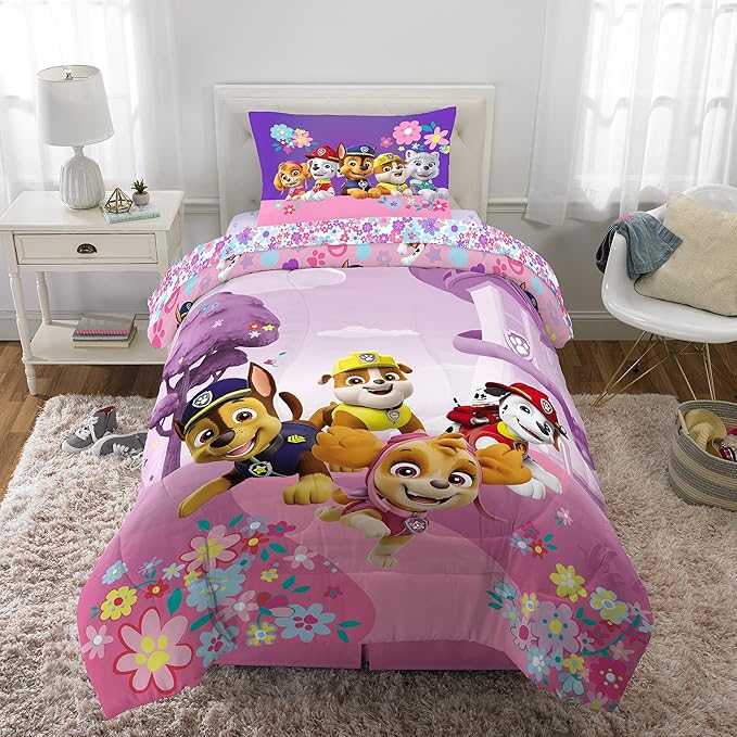 Paw Patrol Girls Kids Bedding Super Soft Comforter and Sheet Set, (4 Piece) Twin Size, (Official) Nickelodeon Product By Franco