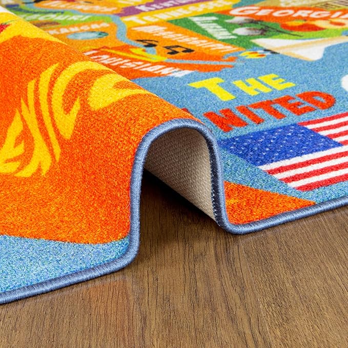 KC Cubs Playtime Collection USA United States Map Educational Learning & Game Area Rug Carpet for Kids and Children Bedrooms and Playroom (5'0" x 6'6")