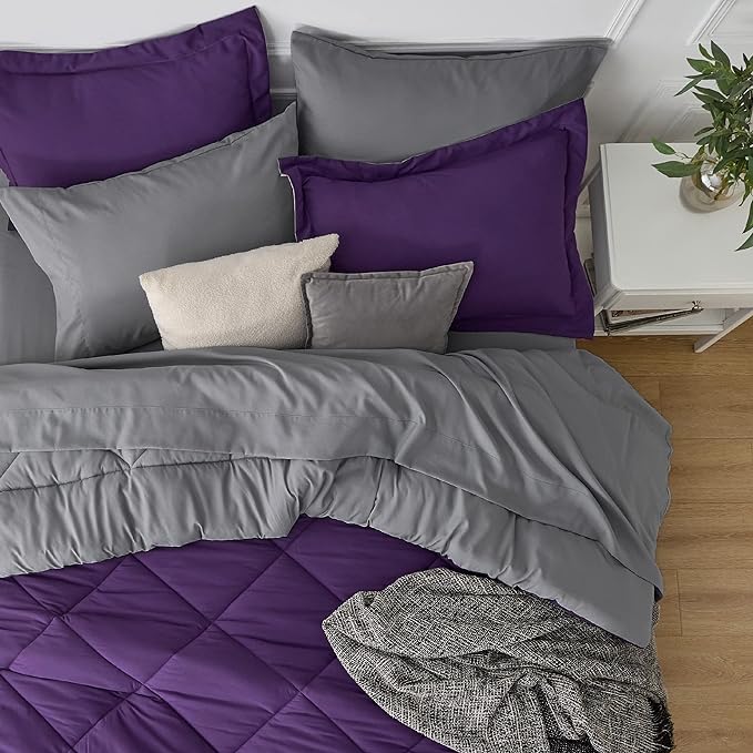 Bedsure Purple King Comforter Set - 7 Pieces Reversible Bed Set Bed in a Bag King with Comforters, Sheets, Pillowcases & Shams, King Bedding Sets