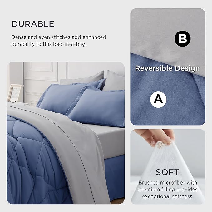 Bedsure Infinity Blue Full Size Comforter Set - 7 Pieces Reversible Full Bed in a Bag, Full Bed Set Infinity Blue and Grey with Comforters, Sheets, Pillowcases & Shams